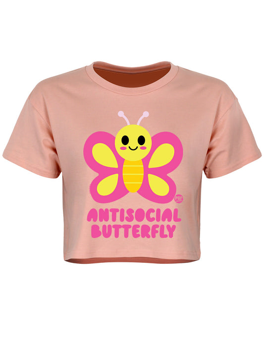 Pop Factory Antisocial Butterfly Blush Pink Boxy Crop Top