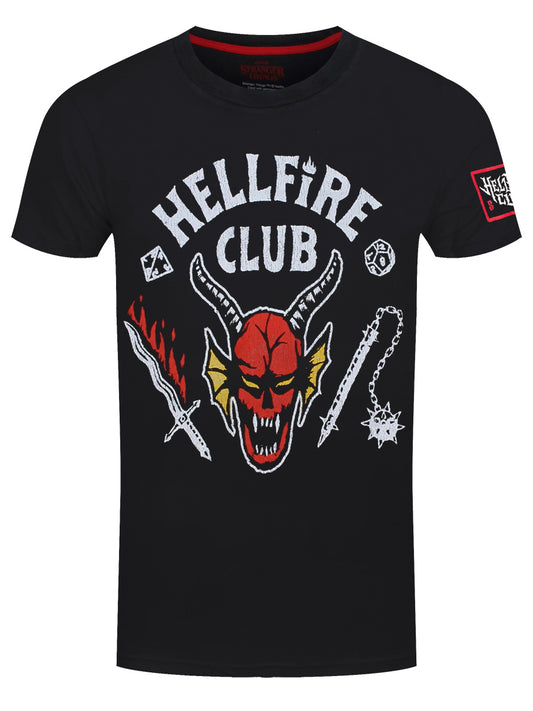 Stranger Things Hellfire Crest Black Acid Wash T-Shirt