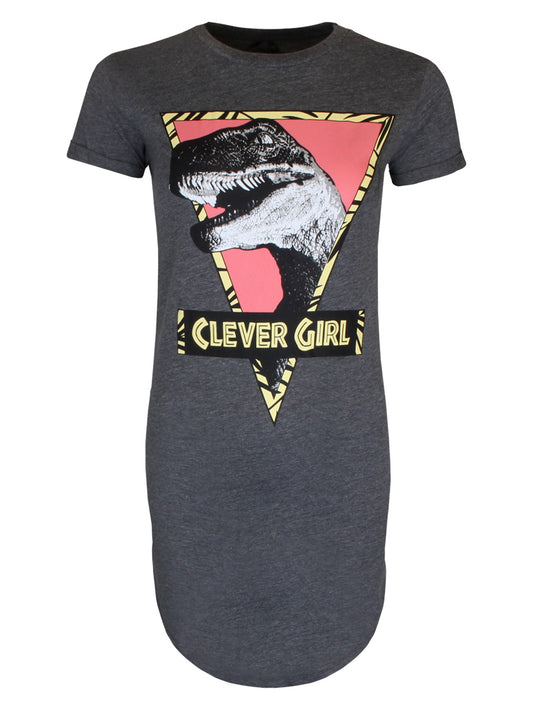 Jurassic Park Clever Girl Ladies Grey Marl T-Shirt Dress