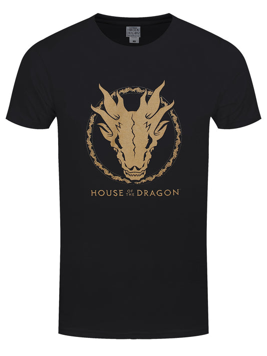 House Of The Dragon Gold Ink Skull Men's Black T-Shirt