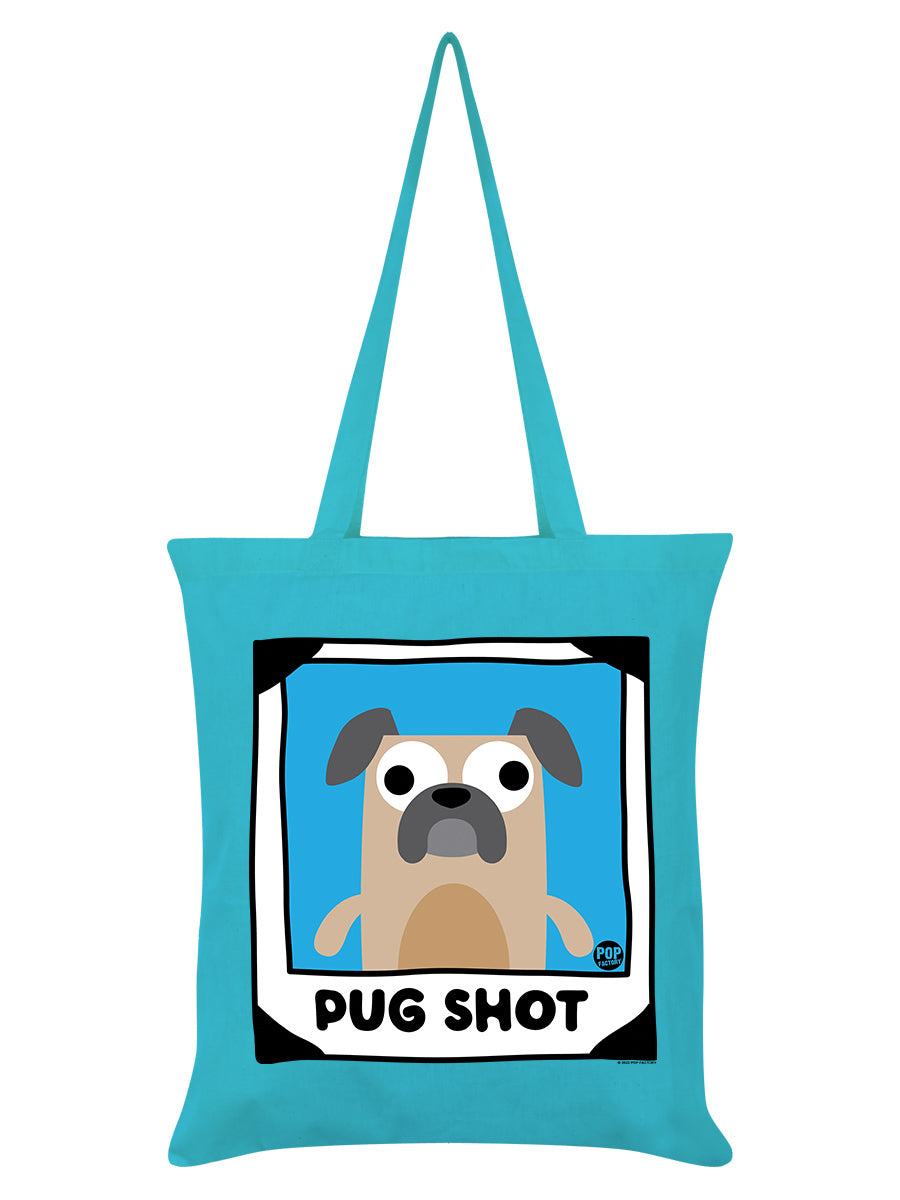 Pop Factory Pug Shot Azure Blue Tote Bag