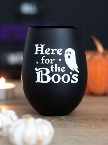 Here For The Boos Black Stemless Wine Glass