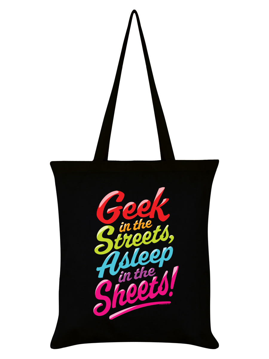 Geek In The Streets, Asleep In The Sheets Black Tote Bag