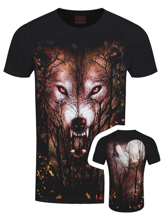 Spiral Forest Wolf Organic Men's Black T-Shirt