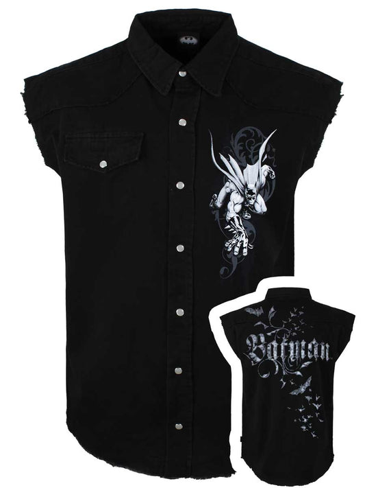 Spiral Batman Gothic Sleeveless Black Stone Washed Worker Shirt