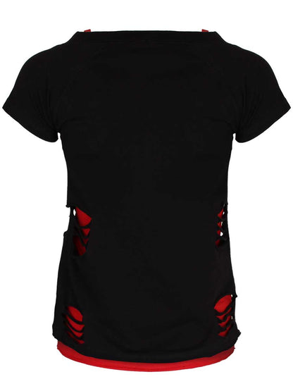 Spiral Tweety Tough Chick 2 in 1 Red and Black Ripped Top
