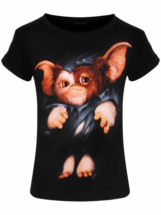 Spiral Gremlins Gizmo Ladies Black Boatneck Cap Sleeve Top