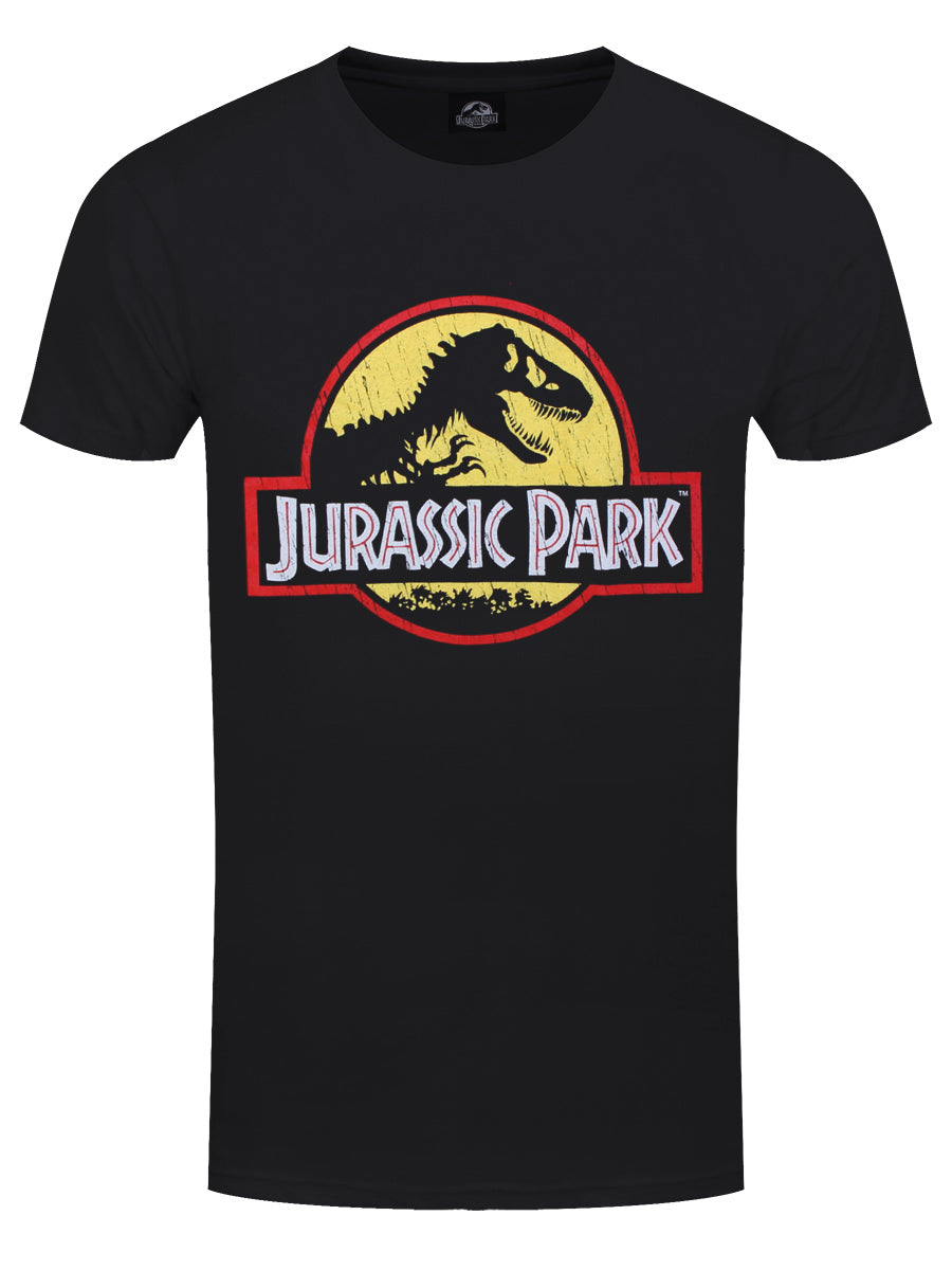 Jurassic Park Original Logo Distressed Men's Black T-Shirt