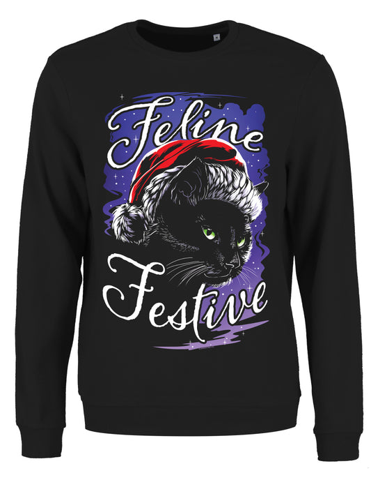 Feline Festive Ladies Black Christmas Jumper