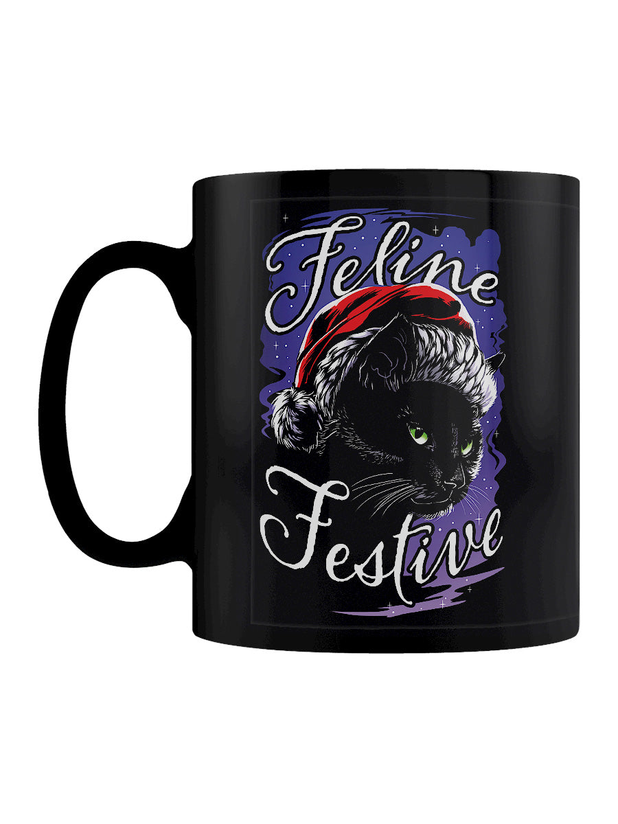 Feline Festive Black Christmas Mug