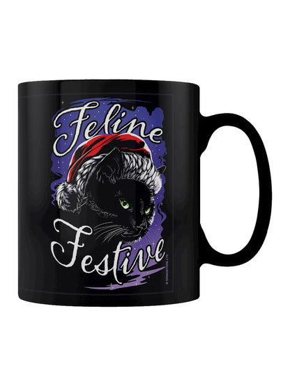 Feline Festive Black Christmas Mug