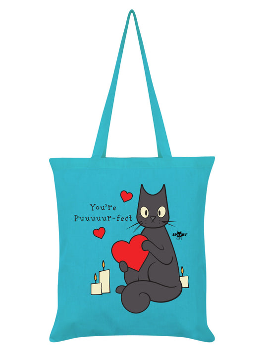 Spooky Cat You're Puuuuur-fect Azure Blue Tote Bag