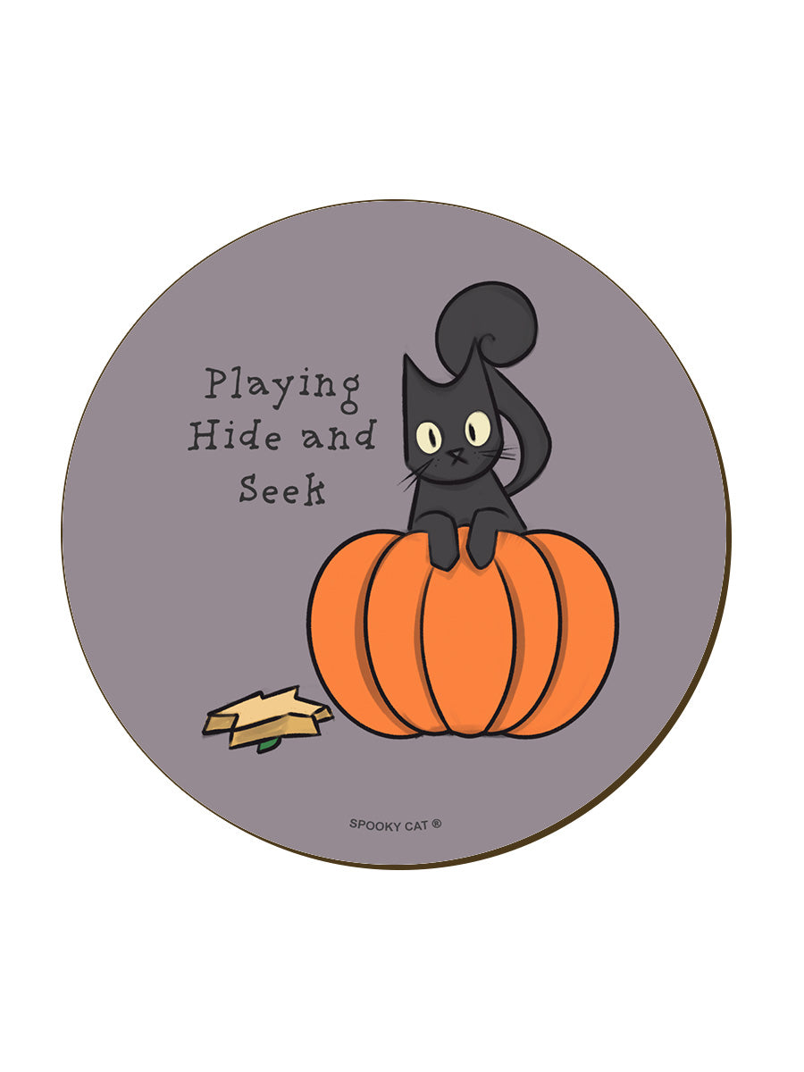 Spooky Cat Playing Hide & Seek Coaster