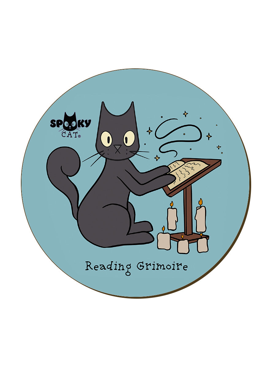 Spooky Cat Reading Grimoire Coaster