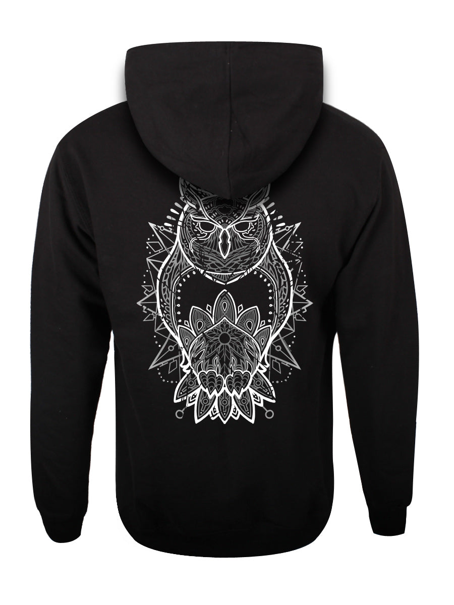 Geometric Owl Tattoo Unisex Black Pullover Hoodie