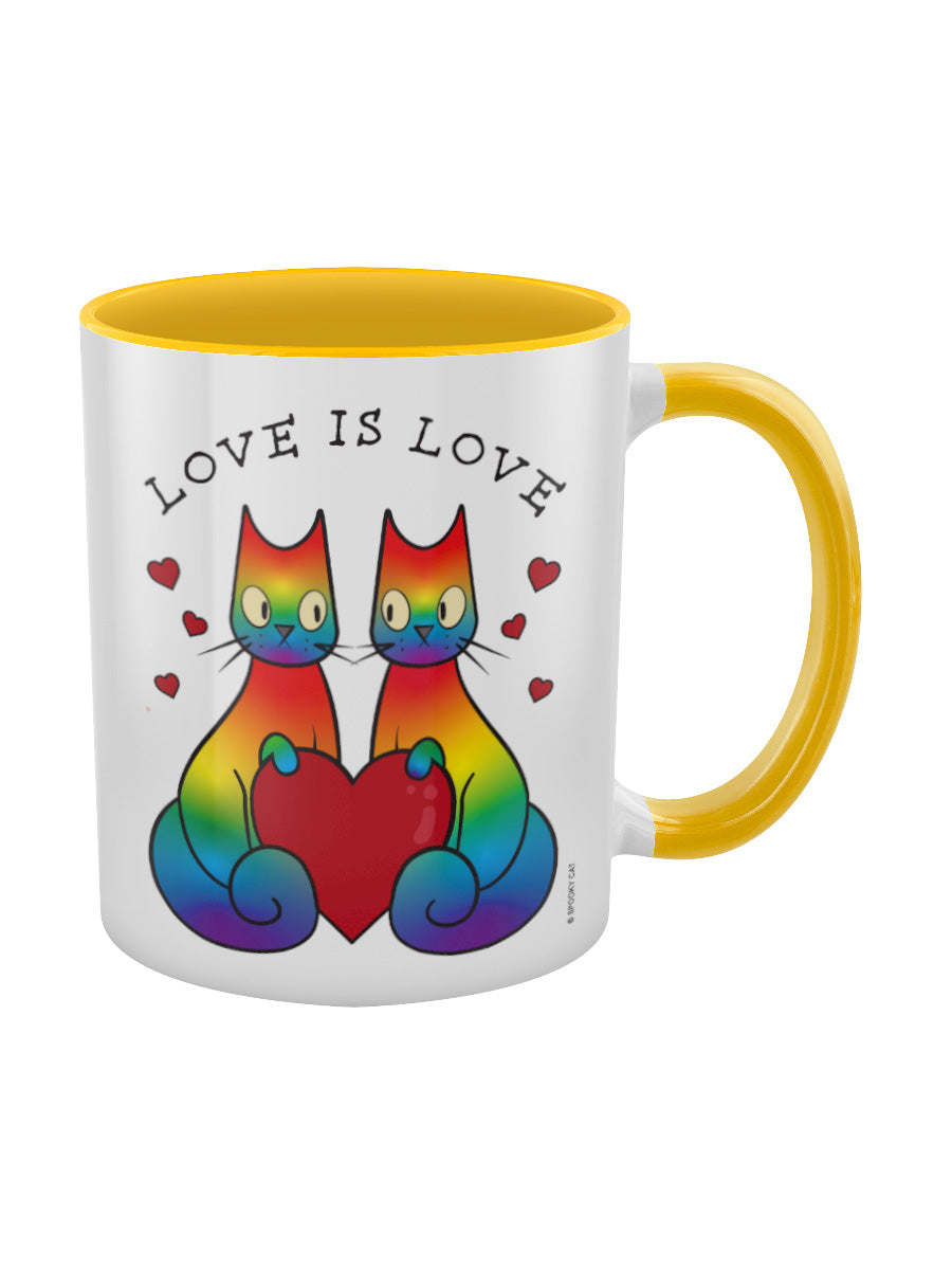 Spooky Cat Love Is Love Yellow Inner 2-Tone Mug