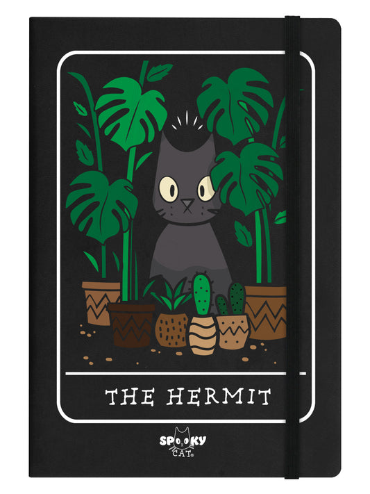 Spooky Cat Tarot The Hermit Black A5 Hard Cover Notebook