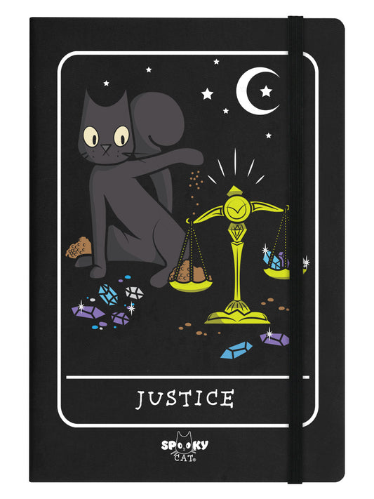 Spooky Cat Tarot Justice Black A5 Hard Cover Notebook