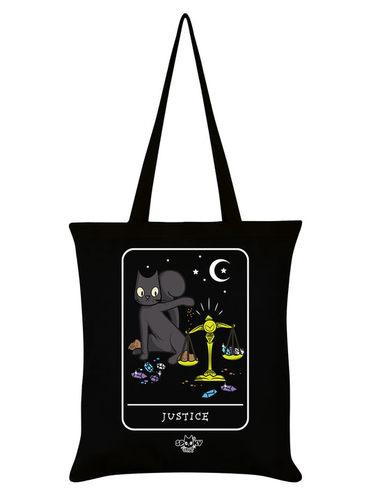 Spooky Cat Tarot Justice Black Tote Bag
