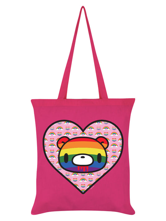 Gloomy Bear Rainbow Heart Pink Tote Bag