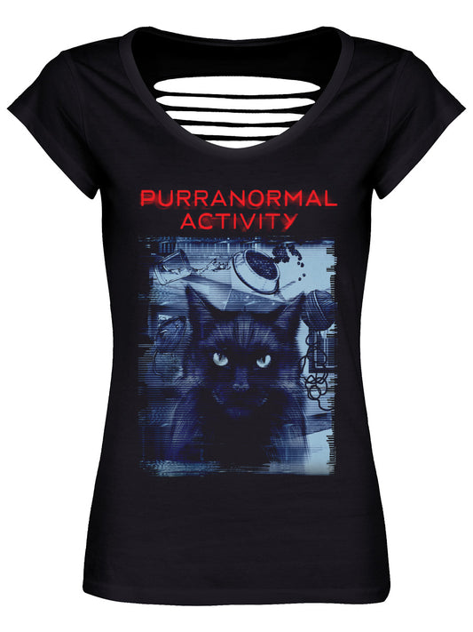Horror Cats Purranormal Activity Ladies Black Razor Back T-Shirt