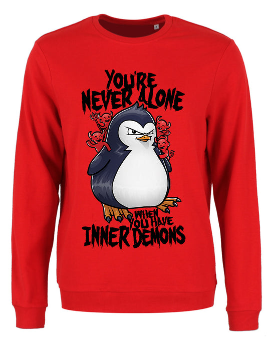 Psycho Penguin You're Never Alone Ladies Red Sweatshirt