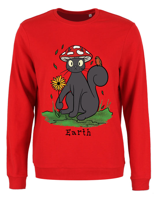 Spooky Cat Earth Ladies Red Sweatshirt