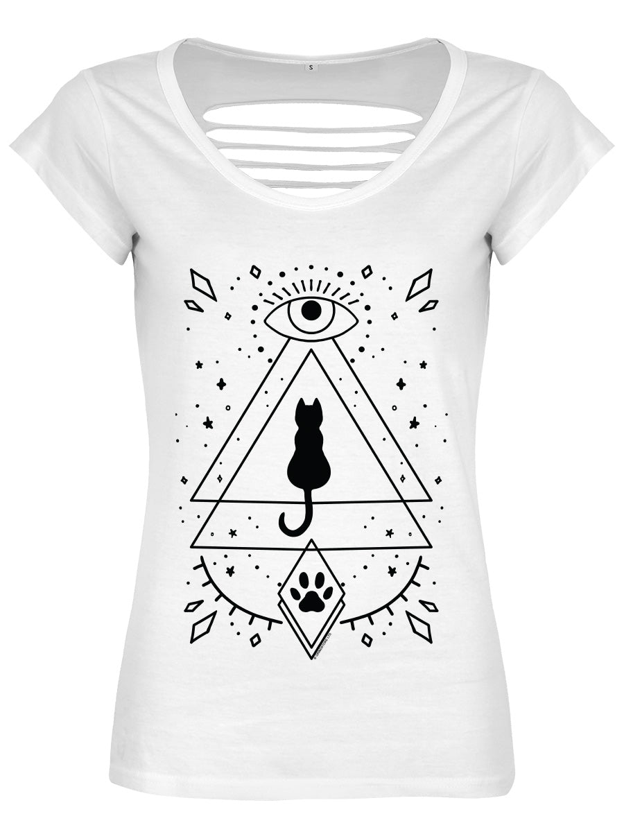 Mystical Kitten Ladies White Razor Back T-Shirt