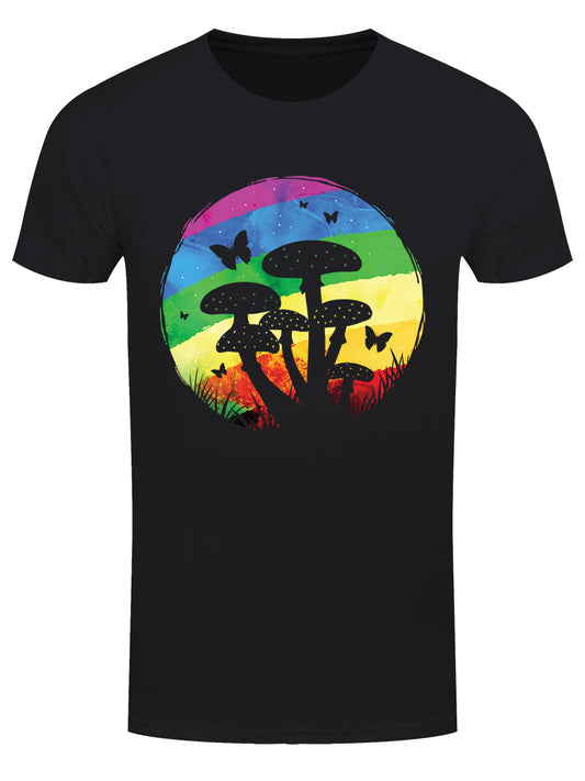 Rainbow Mushroom Men's Black T-Shirt