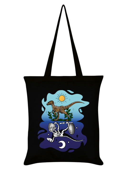 Dinosaur Day & Night Black Tote Bag