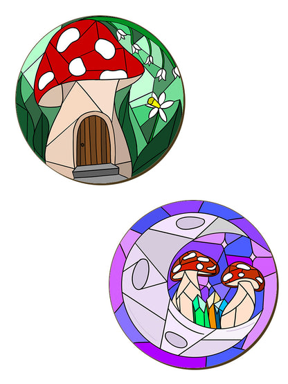 Mushroom Stained Glass 4 Piece Coaster Set