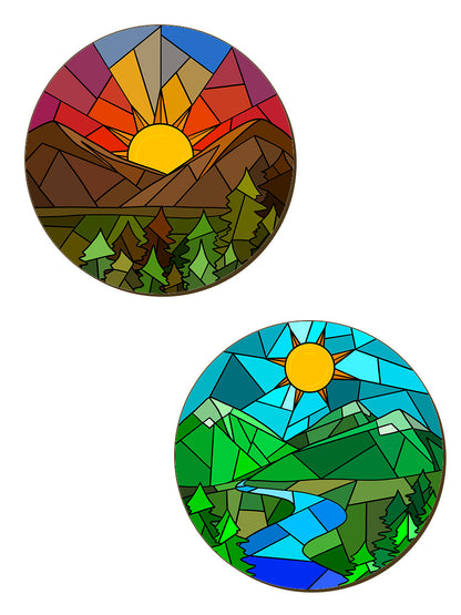 Landscapes Stained Glass 4 Piece Coaster Set