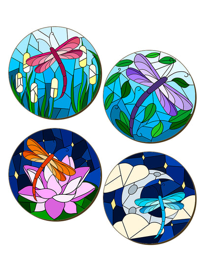 Dragonfly Stained Glass 4 Piece Coaster Set