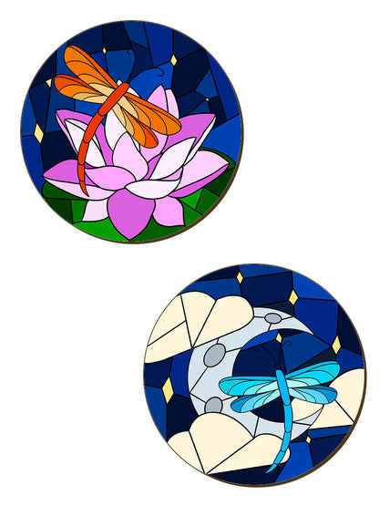 Dragonfly Stained Glass 4 Piece Coaster Set