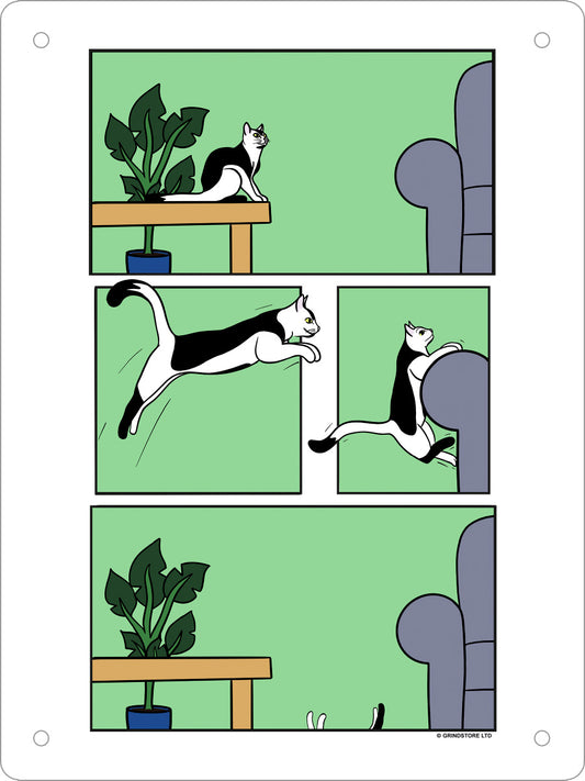 The Big Jump Cat Comic Mini Tin Sign