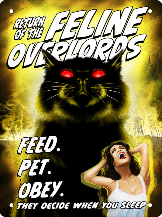 Vintage Horror Cats Feline Overlords Mini Tin Sign