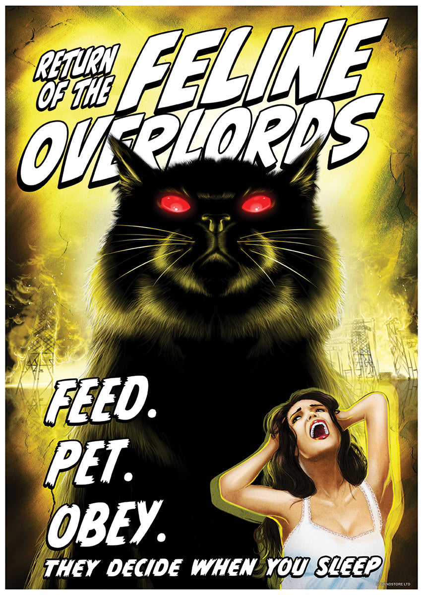 Vintage Horror Cats Feline Overlords Mini Poster