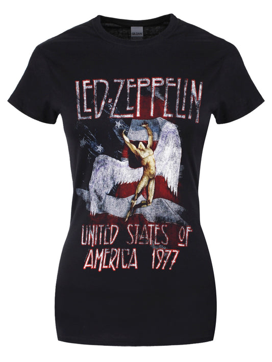 Led Zeppelin Stars N Stripes Ladies Black T-Shirt