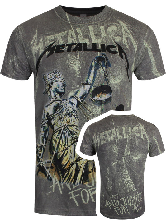 Metallica Justice Neon All-Over Men's Charcoal T-Shirt