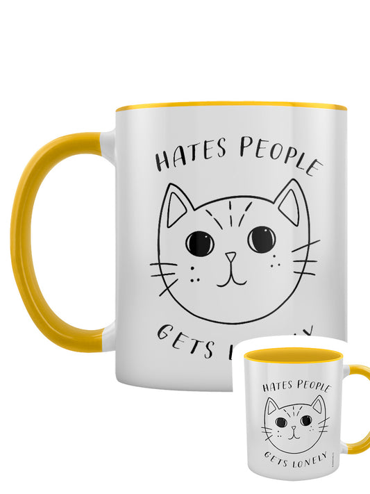 Hates People Gets Lonely Yellow Inner 2-Tone Mug