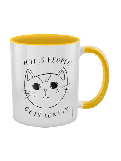 Hates People Gets Lonely Yellow Inner 2-Tone Mug