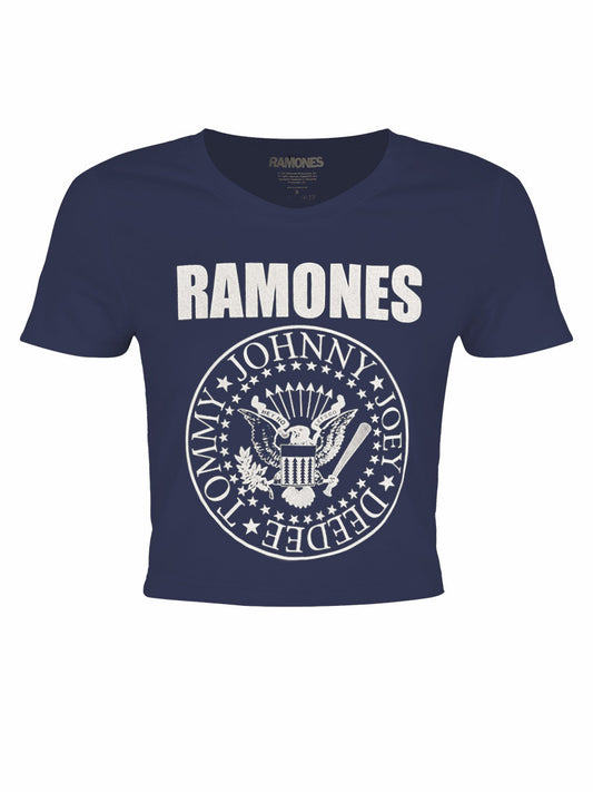 Ramones Presidential Seal Ladies Denim Blue Crop Top