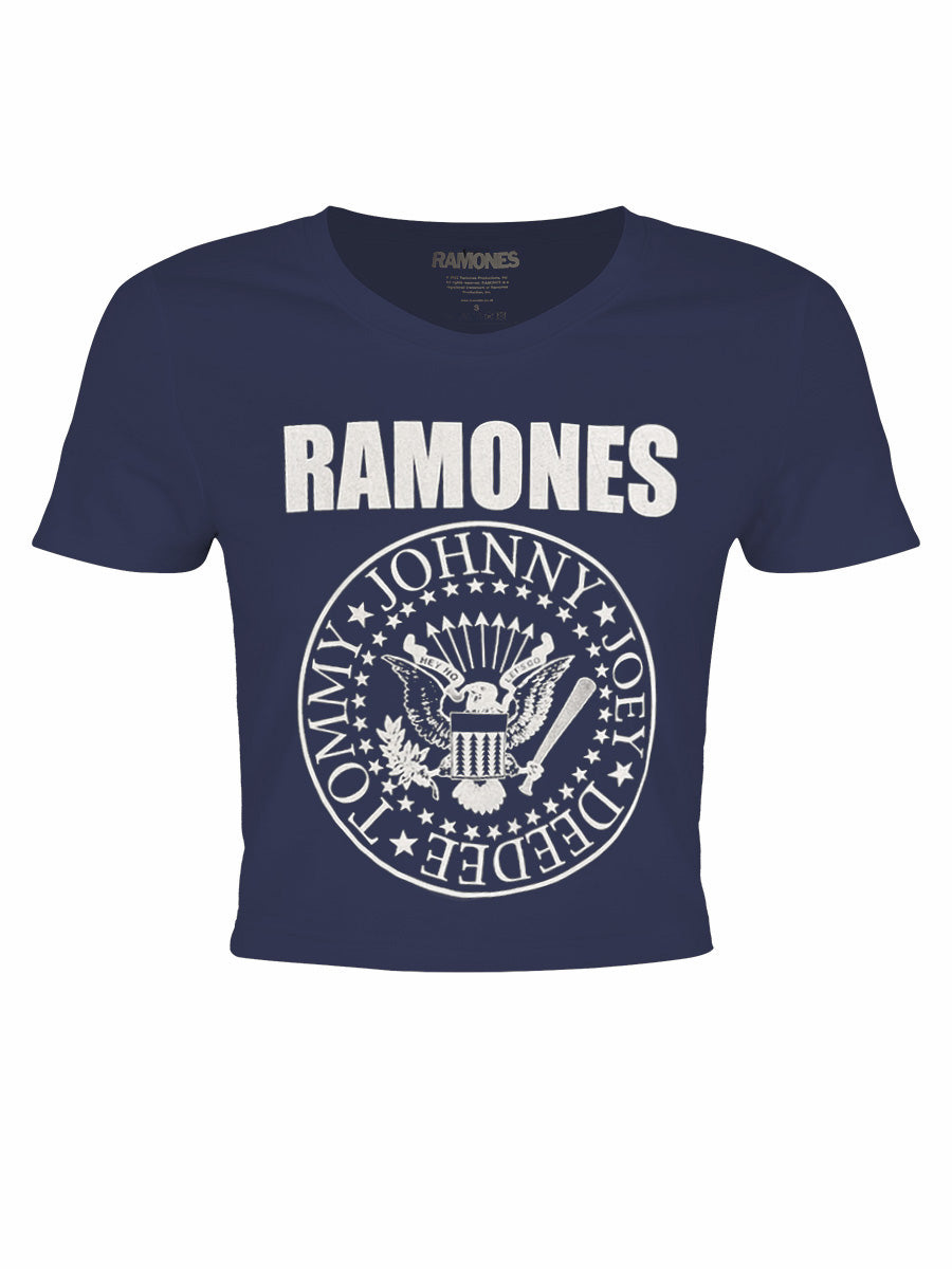 Ramones Presidential Seal Ladies Denim Blue Crop Top