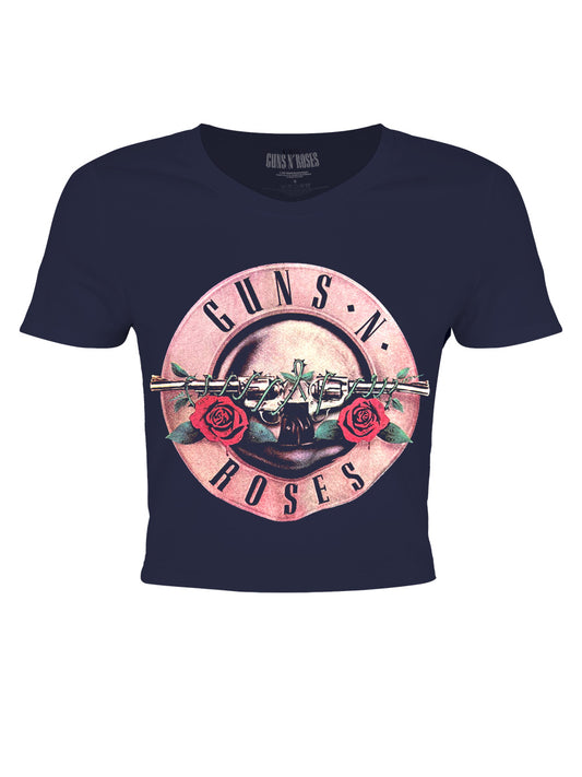 Guns N Roses Classic Logo Ladies Navy Crop Top