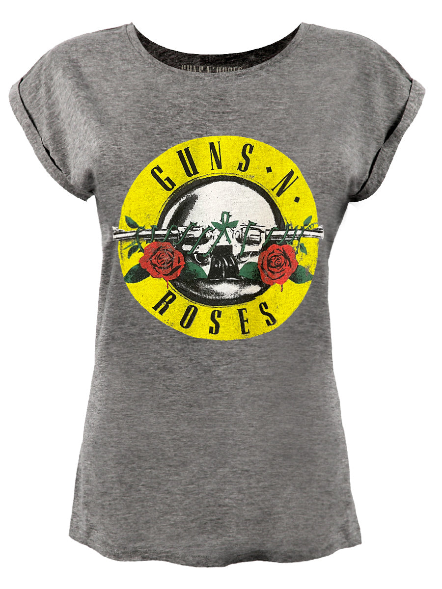 Guns N Roses Classic Logo Ladies Charcoal Grey Burnout T-Shirt