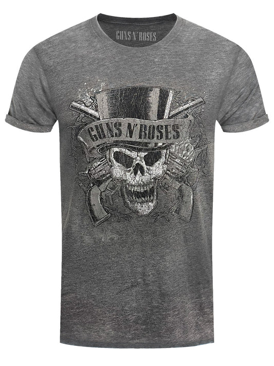 Guns N Roses Faded Skull Men's Burnout Charcoal Grey T-Shirt