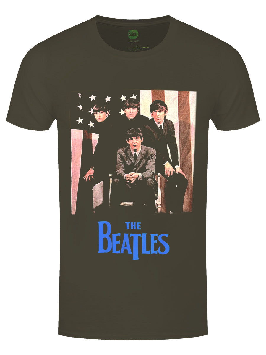 The Beatles US Flag Photo Men's Green T-Shirt