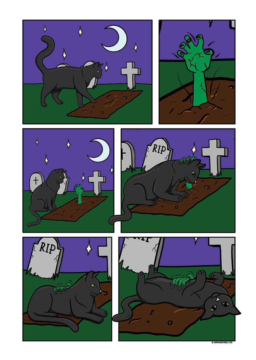 Graveyard Friends Cat Comic Mini Poster