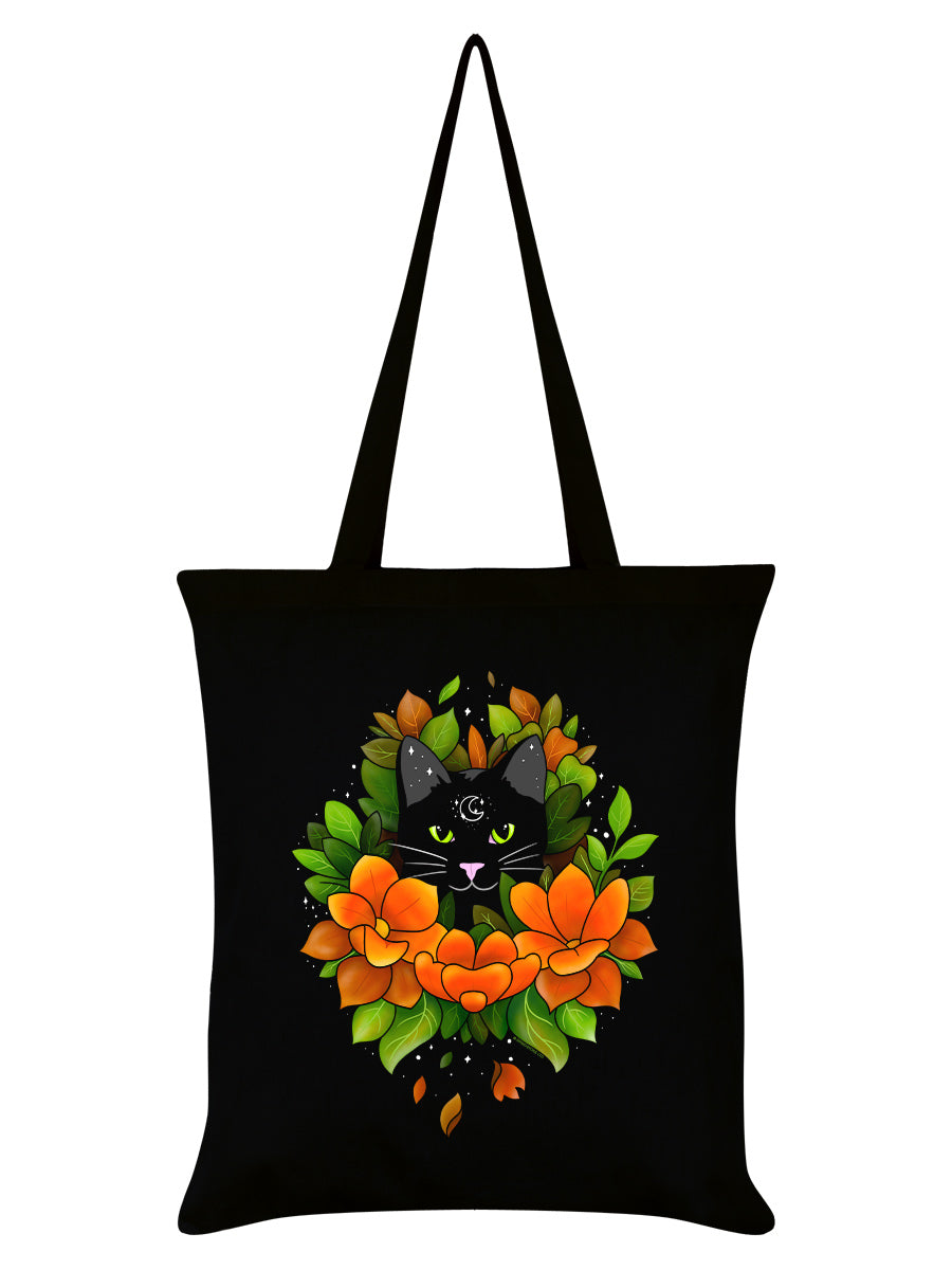 Mystical Lunar Kitty Black Tote Bag