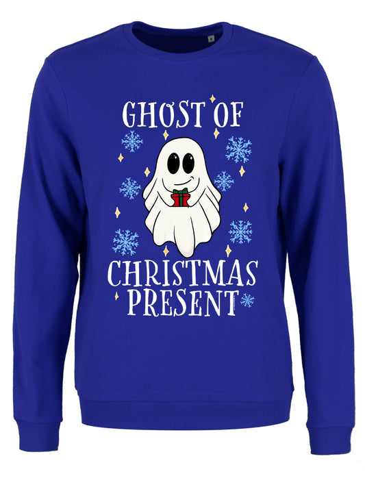 Galaxy Ghouls Ghost of Christmas Present Ladies Royal Blue Christmas Jumper